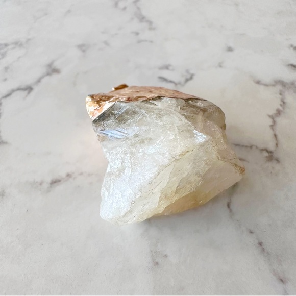 NEW White Quartz Pendant Gold Electroplated Single Bail Gemstone Pendant - Picture 4 of 4